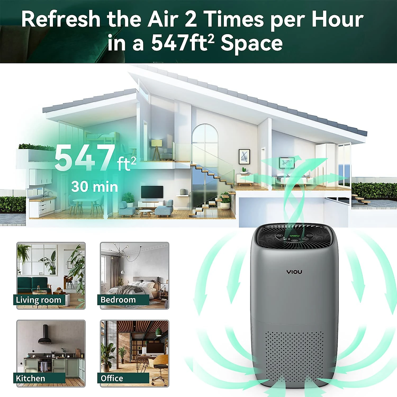YIOU Purificador de Ar Automático com Filtro HEPA Área de 50 m 2 110V24W Cinza