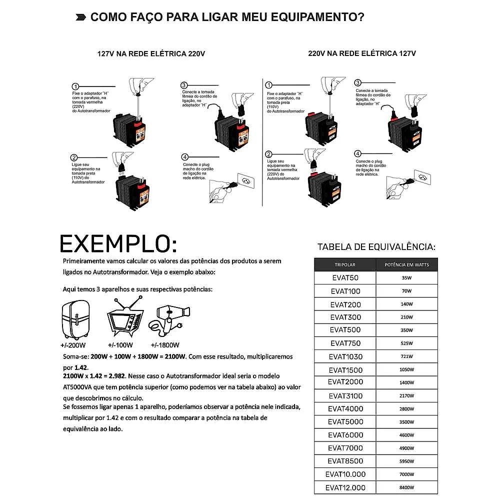 Transformador de Voltagem 1050W Bivolt EVAT1500 EVALD Bivolt