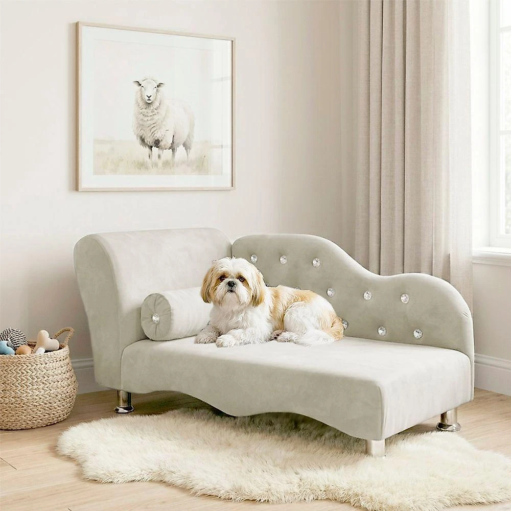 Caminha Divã Mini Poltrona Loja Sheep para Pet Pequeno Veludo Bege 62cm 1 Unidade