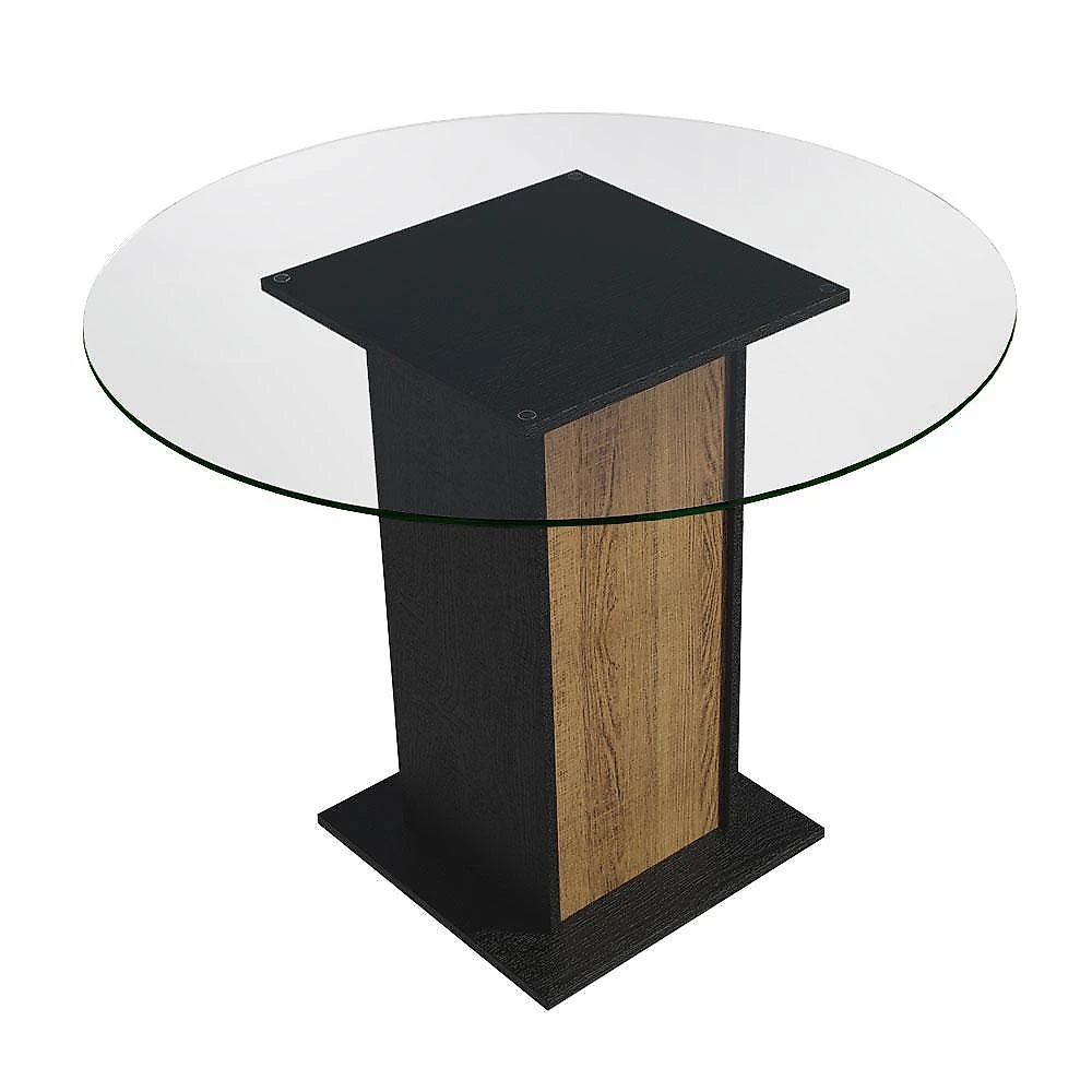 Mesa de jantar redonda madesa 5324 com tampo de vidro - preto/rustic