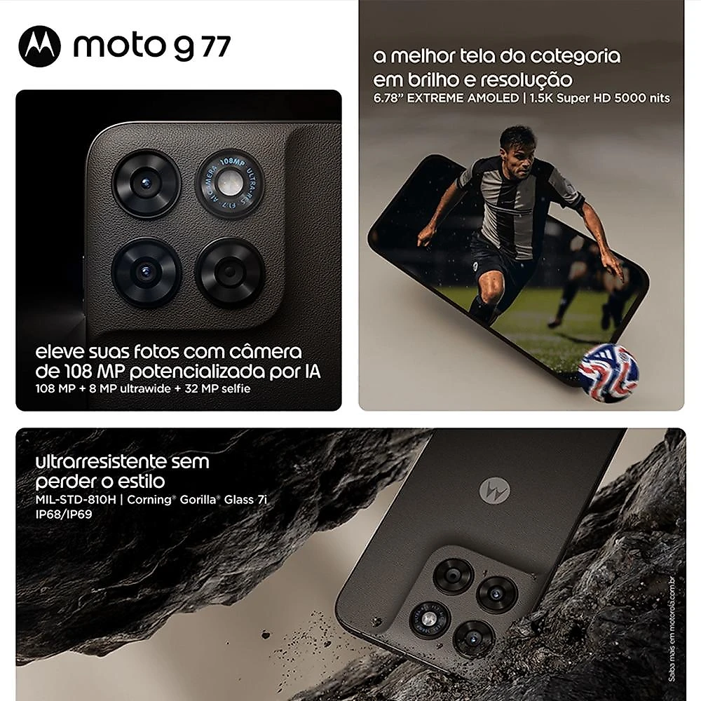 Smartphone Motorola G77 XT26213 5G, 256 GB - Marrom