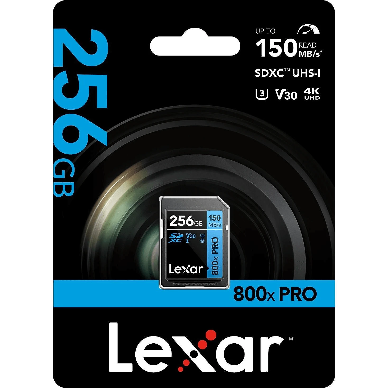 Cartão SDXC 256Gb Lexar Blue Pro 800x 4K 150Mb/s UHS-I V30 U3 Classe 10