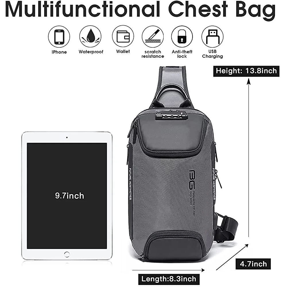 BANGE Mochila para Laptop 24 cm com Porta Carregador USB e À prova DÁgua Cinza