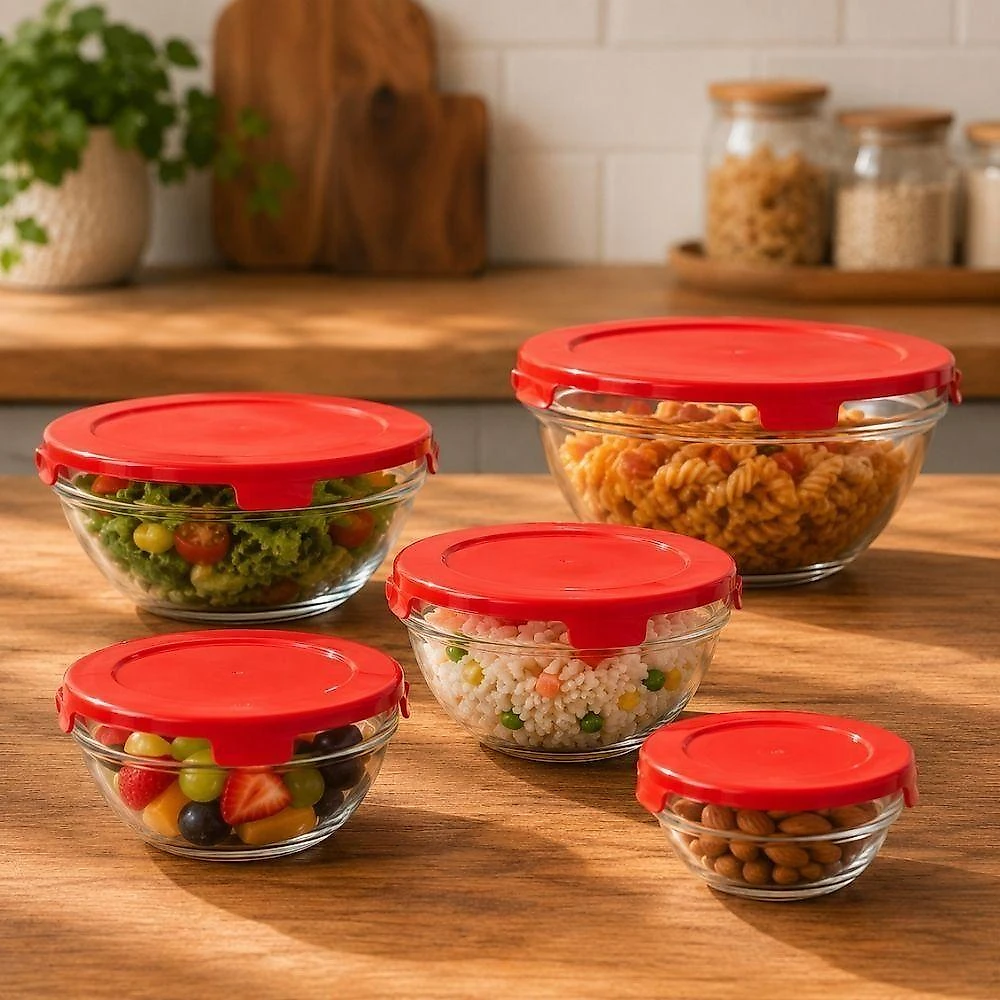 Potes de Armazenamento Vidro Hermetico Reforcado Organizador Geladeira Micro-ondas Freezer 5 Pecas