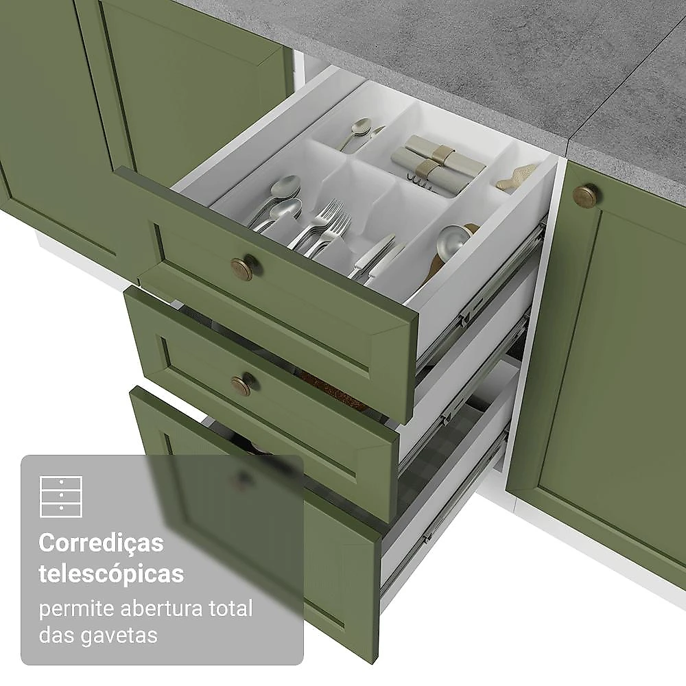 Armário de Cozinha Completa 270 cm Branco/Verde Vik Madesa 05