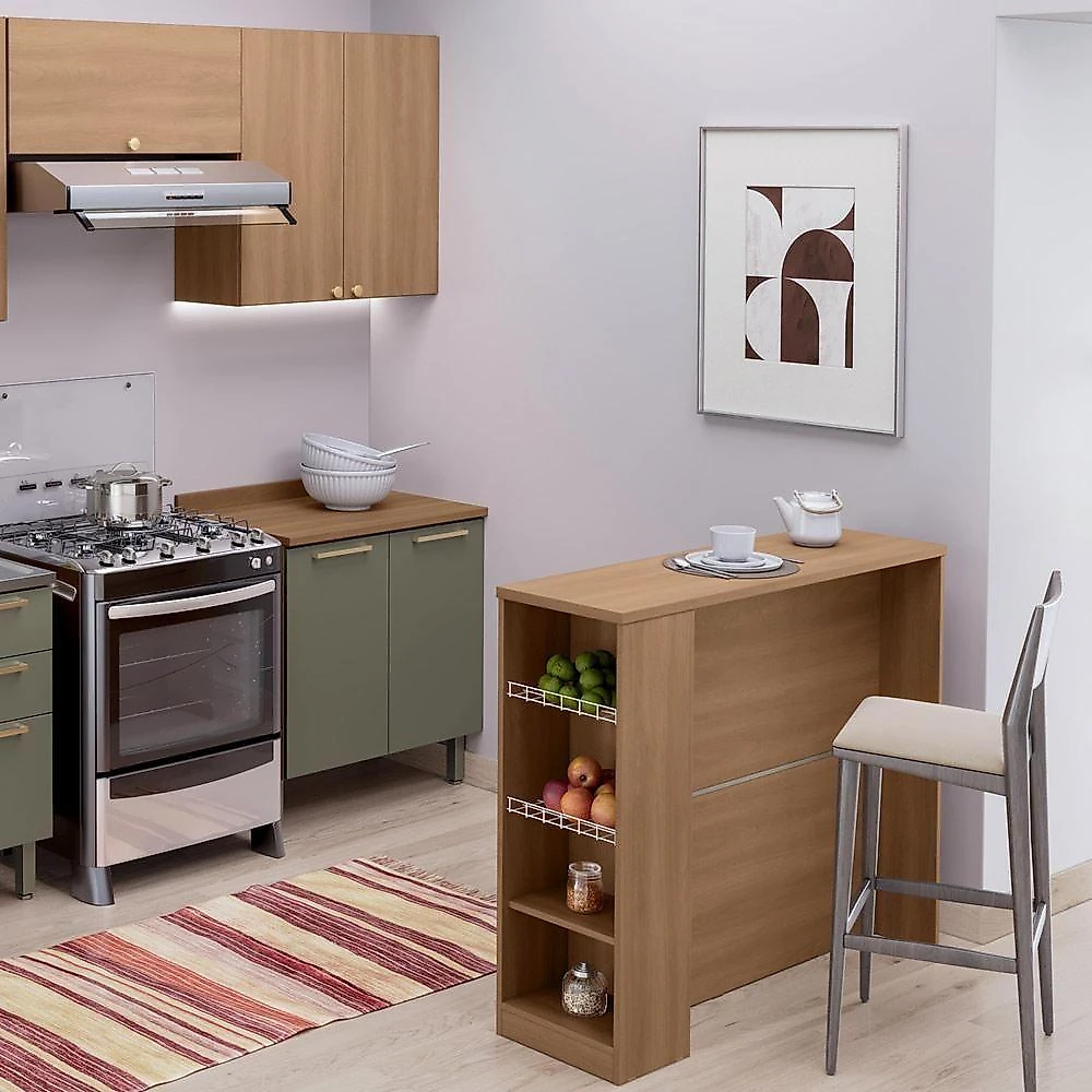 Bancada Ilha Para Cozinha Telasul 120 Cm Freijo Com Fruteira