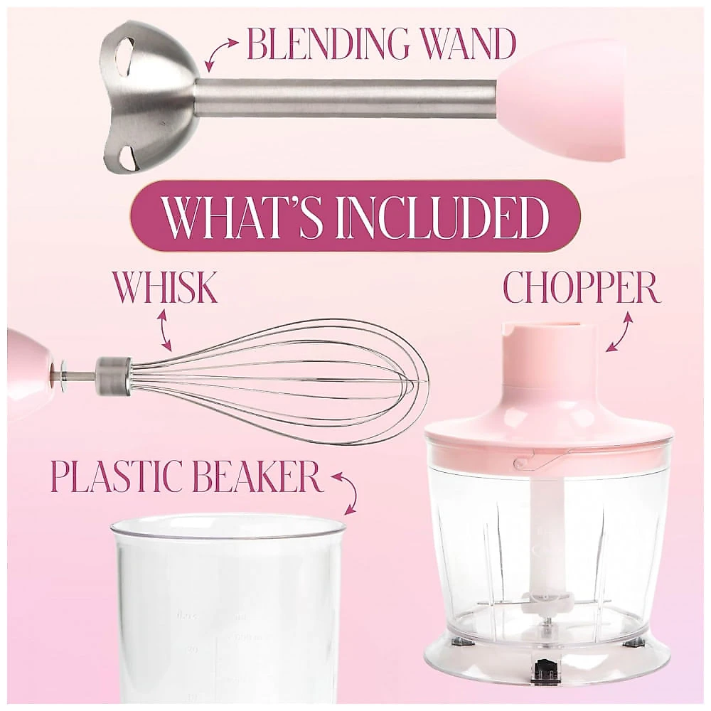Mixer de Mão Paris Hilton Rosa 400W 2 em 1 Haste Imersão Batedor Copo e Processador 110V
