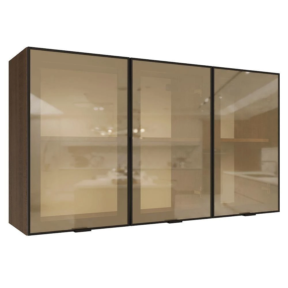 Kit 2 Armarios Aereos de Cozinha GRPR1200017K 120CM 3 Portas MDF-MDP Vinil Vidro Reflecta Bronze