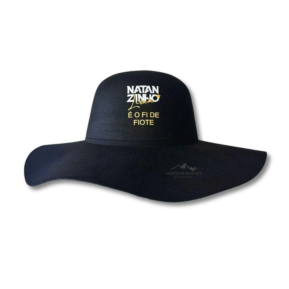 Chapéu OEM Natanzinho É o Fi do Fiote Feltro 100% Poliéster Aba 9 e 5 cm Preto Adulto