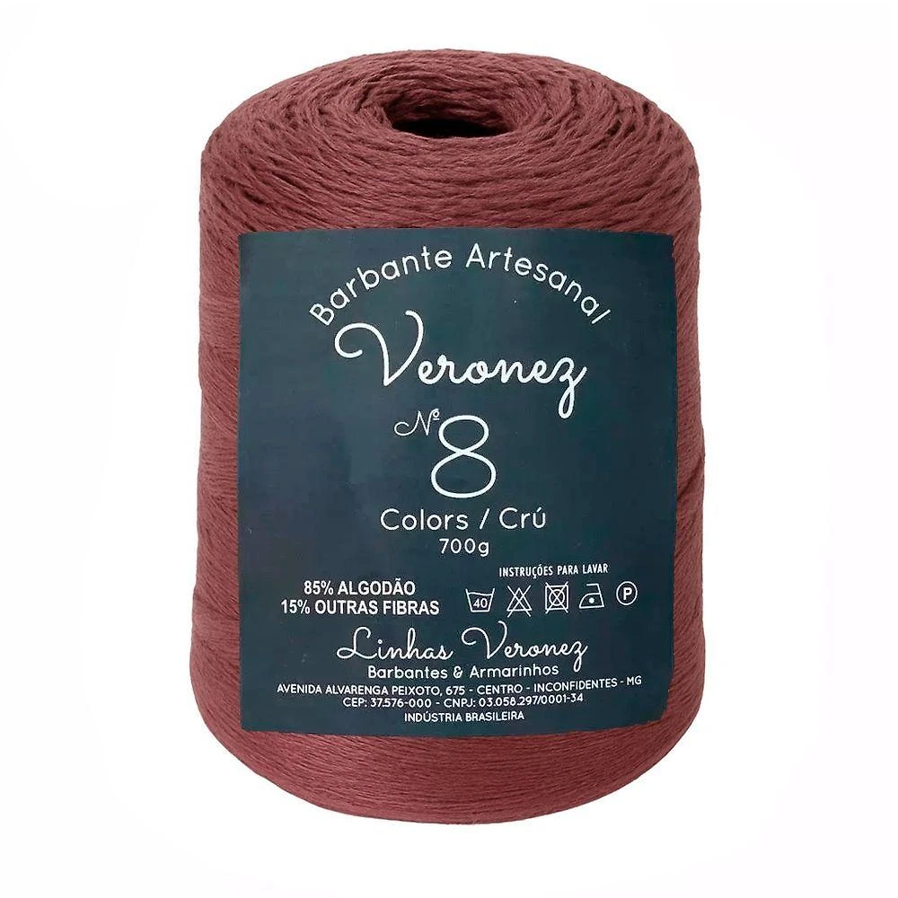 Barbante Artesanal N8 85% Algodão 700g Marrom Kit 5 Unidades Veronez