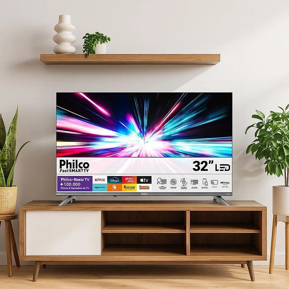 Smart TV Philco P32CRB 32" HD DLED Cinza Roku TV Dolby Audio HDR10 Bivolt