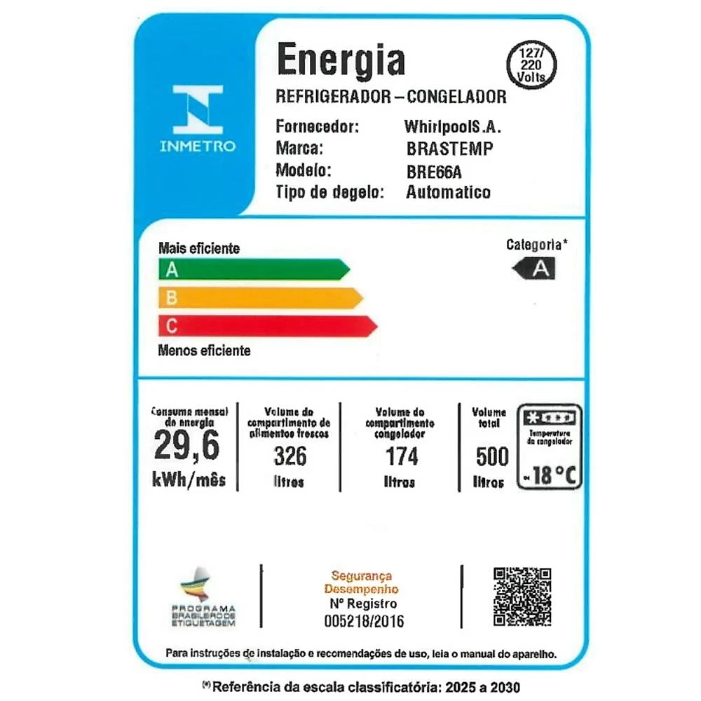 Geladeira Brastemp Frost Free Inverse B=Smart BRE66AB, 500 Litros, Branca - Bivolt