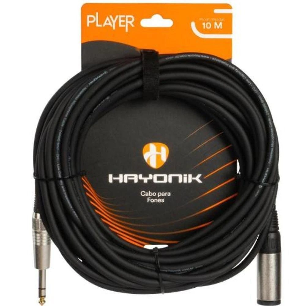 Cabo Extensor para Fone de Ouvido Hayonik Player P10 Fêmea X P10 Macho 10M Preto