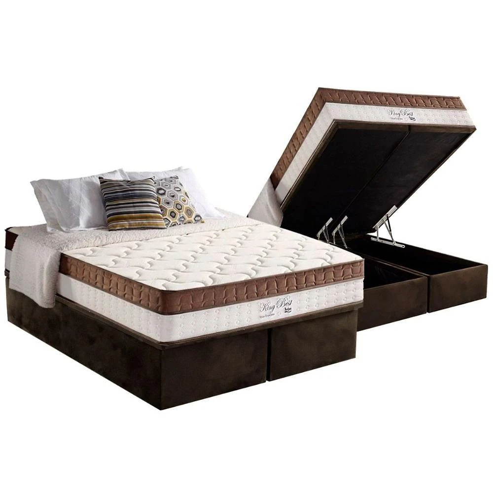 Conjunto Box Baú King: Colchão Espuma Anjos Molas Ensacadas Masterpocket King Best Brown + Base Crc Suede Brown(193x203)