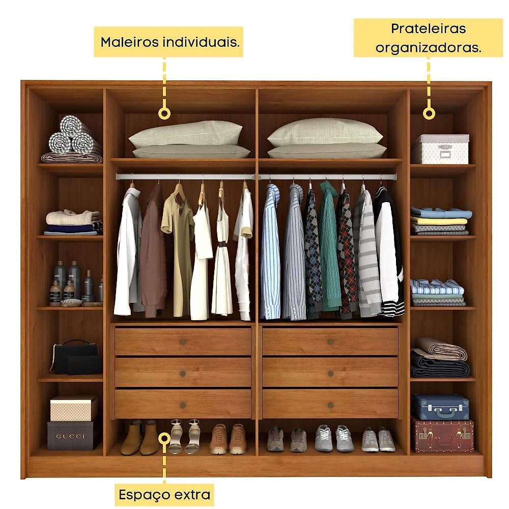 Guarda Roupa Casal Ripado 6 Portas 6 Gavetas 275cm Espresso Móveis Guarda Roupa Casal Ripado 6 Portas 6 Gavetas Espresso Móveis Cinamomo/Off White