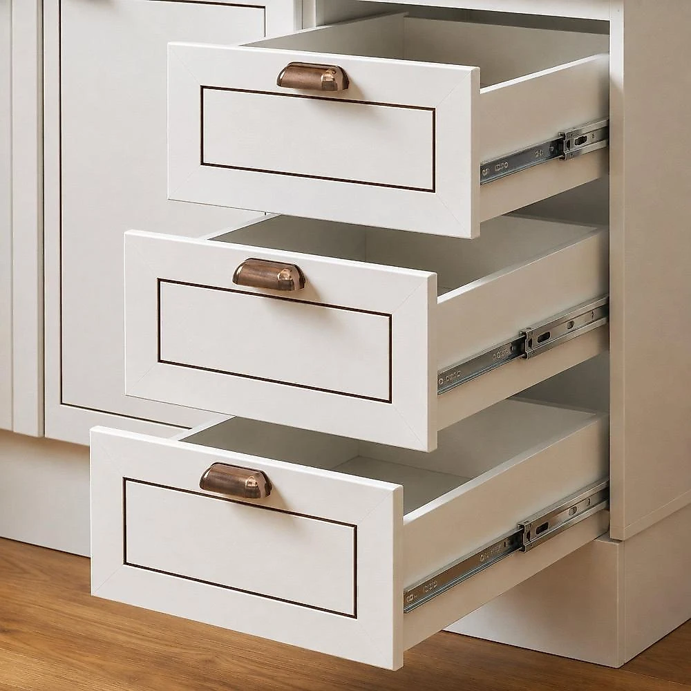 Cozinha Compacta Modulada 2 Balcões com Tampo de 25mm Fretes Americana Branco Branco com Tampo Ébano Amadeirado