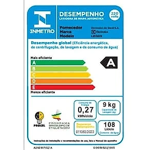 Máquina de Lavar 9kg Electrolux LED09 Efficient Care Turbo Centrifugação Branca 110V