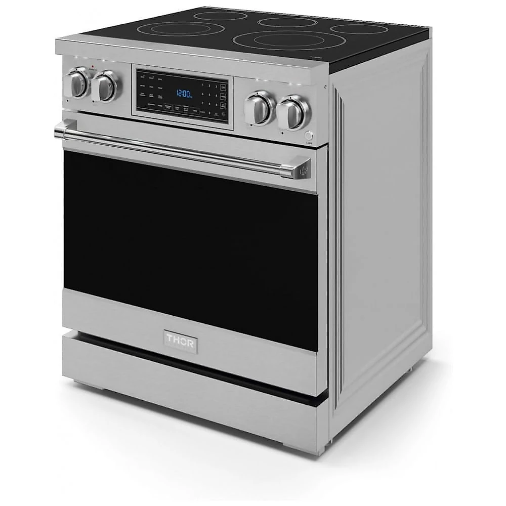 Fogão elétrico de piso 76cm Thor Kitchen Gordon Ramsay vidro cerâmico 5 zonas forno elétrico 129L convecção e grill 220V