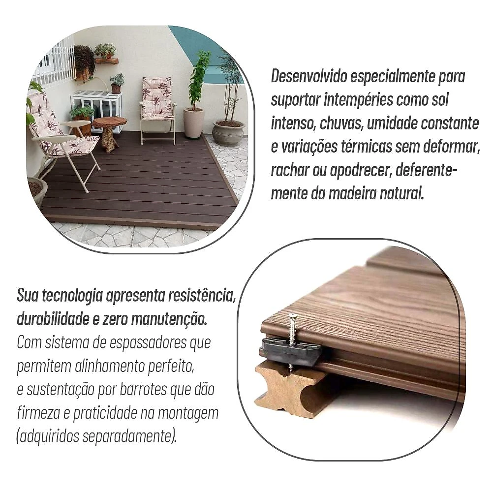 Deck de Madeira Ecológica 290cm X 14,82cm 2,3cm Espessura Formaco Decor Deck de Madeira Ecológica 290cm X 14,82cm 2,3cm Espessura Marrom