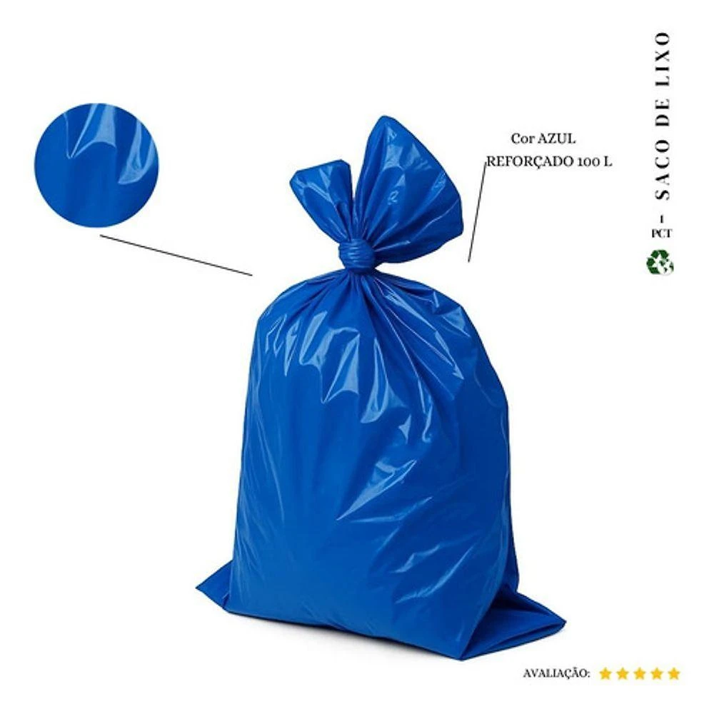 Saco de Lixo 100L Reforçado Azul para Resíduos Médios Pacote 100 Unidades Higipack