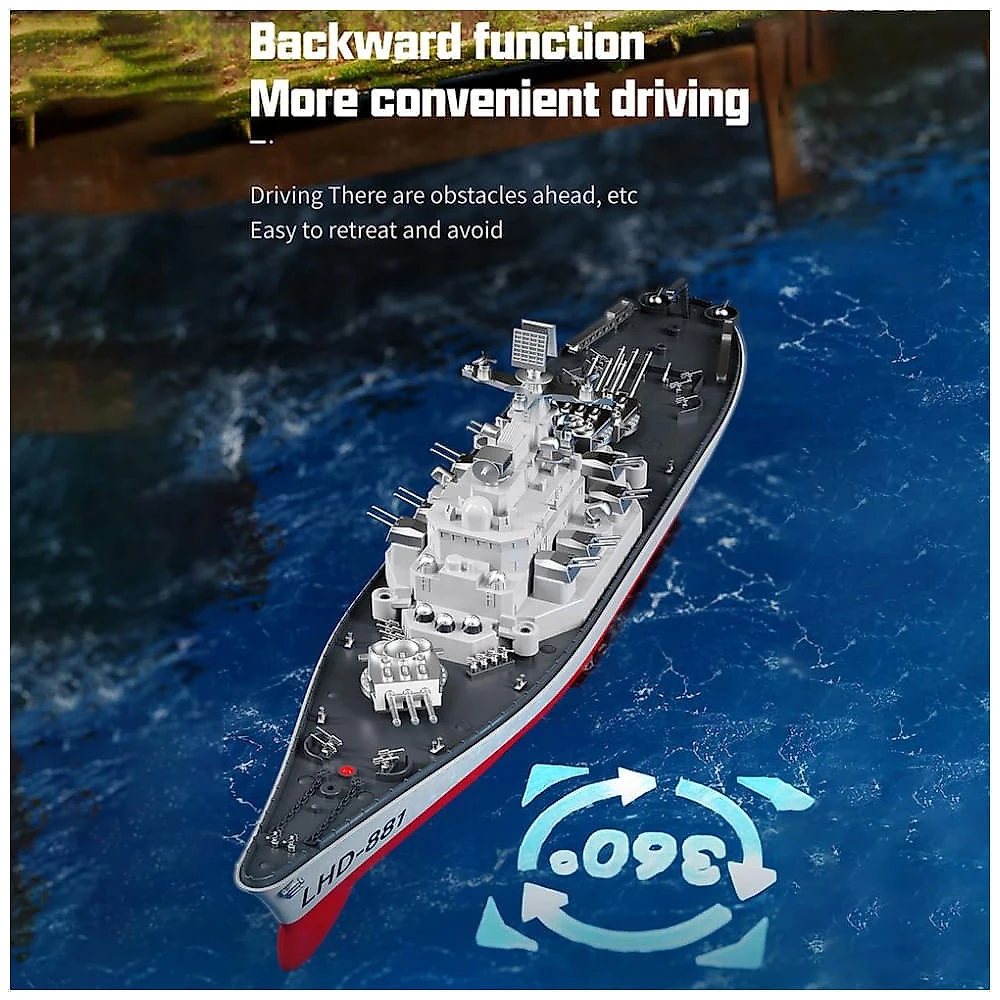 Navio de Guerra de Controle Remoto para Adultos, Escala 1:390 com Alarme de Bateria Fraca e 2 Baterias Inclusas, GoolRC, Cinza e Vermelho