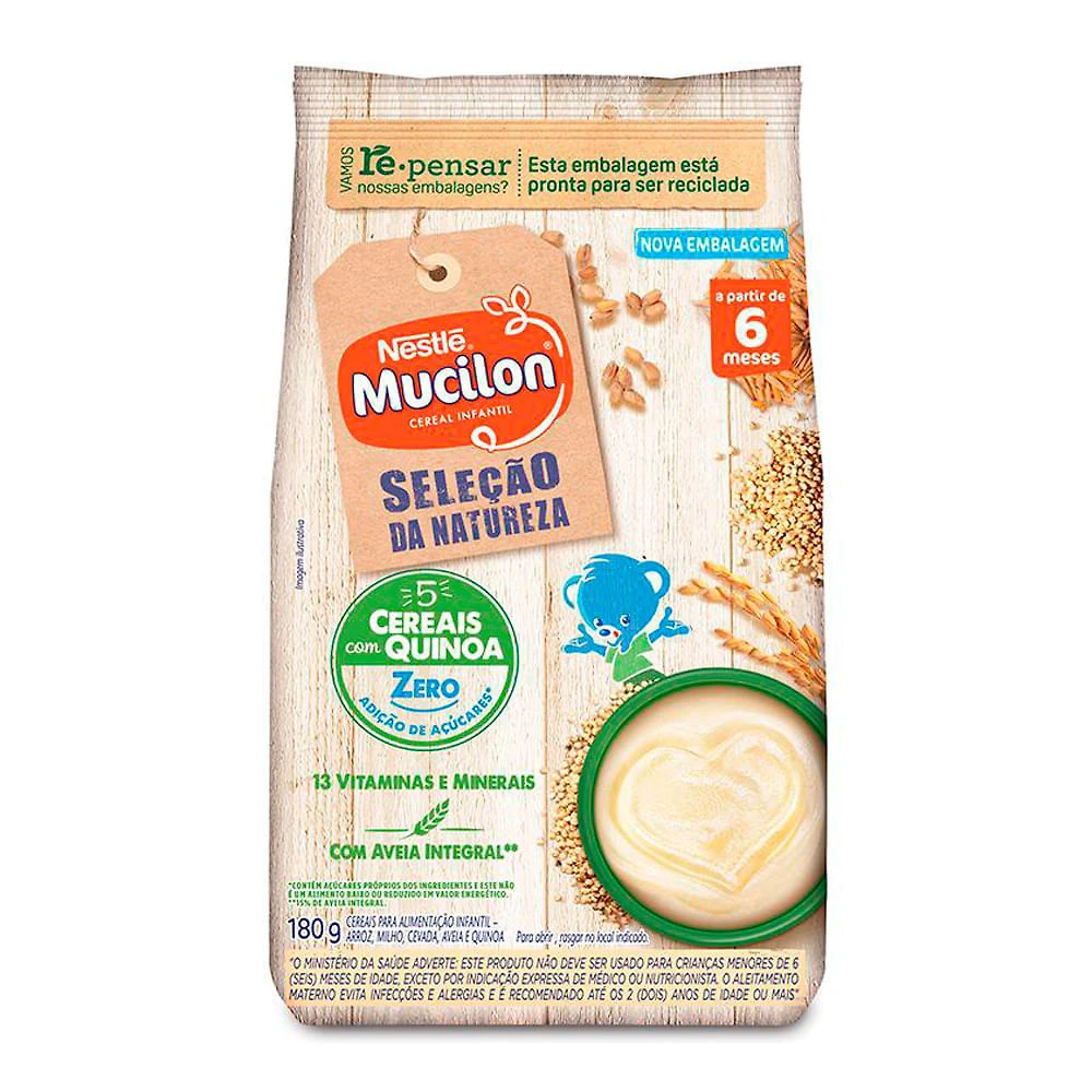 Mucilon Seleção Natureza 5 Cereais com Quinoa Zero Adição de Açúcares Sachê 180g