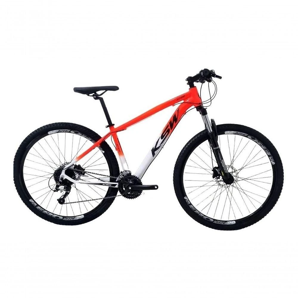 Bicicleta Aro 29 Ksw Xlt 24v K7 Câmbios Shimano Freio Hidráulico Garfo Trava - Laranja-branco Tam.17