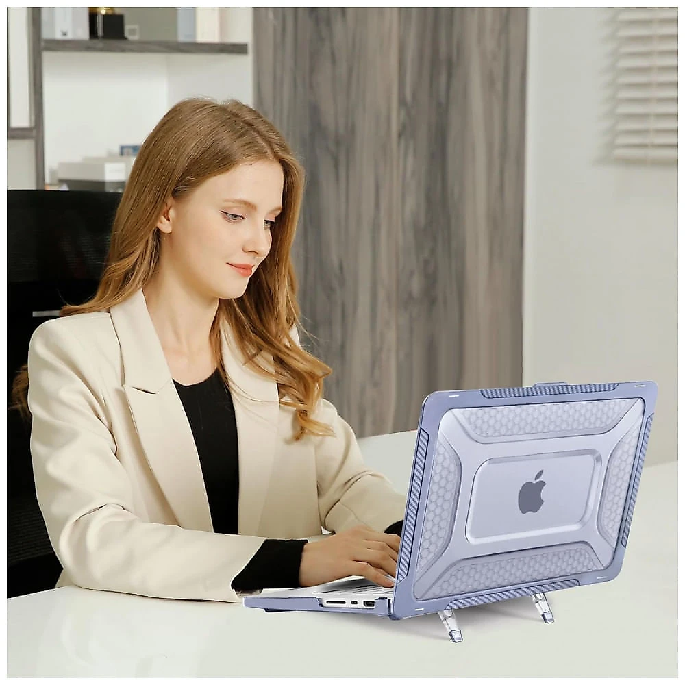 MOSISO Case 16" para MacBook Pro com Bumper TPU Honeycomb, Kickstand Dobrável e Capa de Teclado, Lavanda Cinza