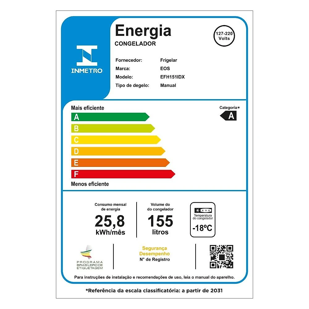 Freezer e Conservador Horizontal EOS 155 Litros Digital Tripla Ação Max Inverter Branco EFH151IDX Bivolt