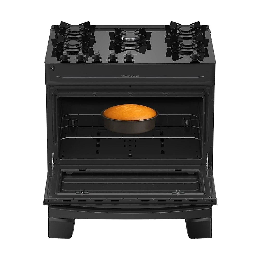 Fogão 5 Bocas Atlas Mônaco Top Glass com Mesa de Vidro - Preto