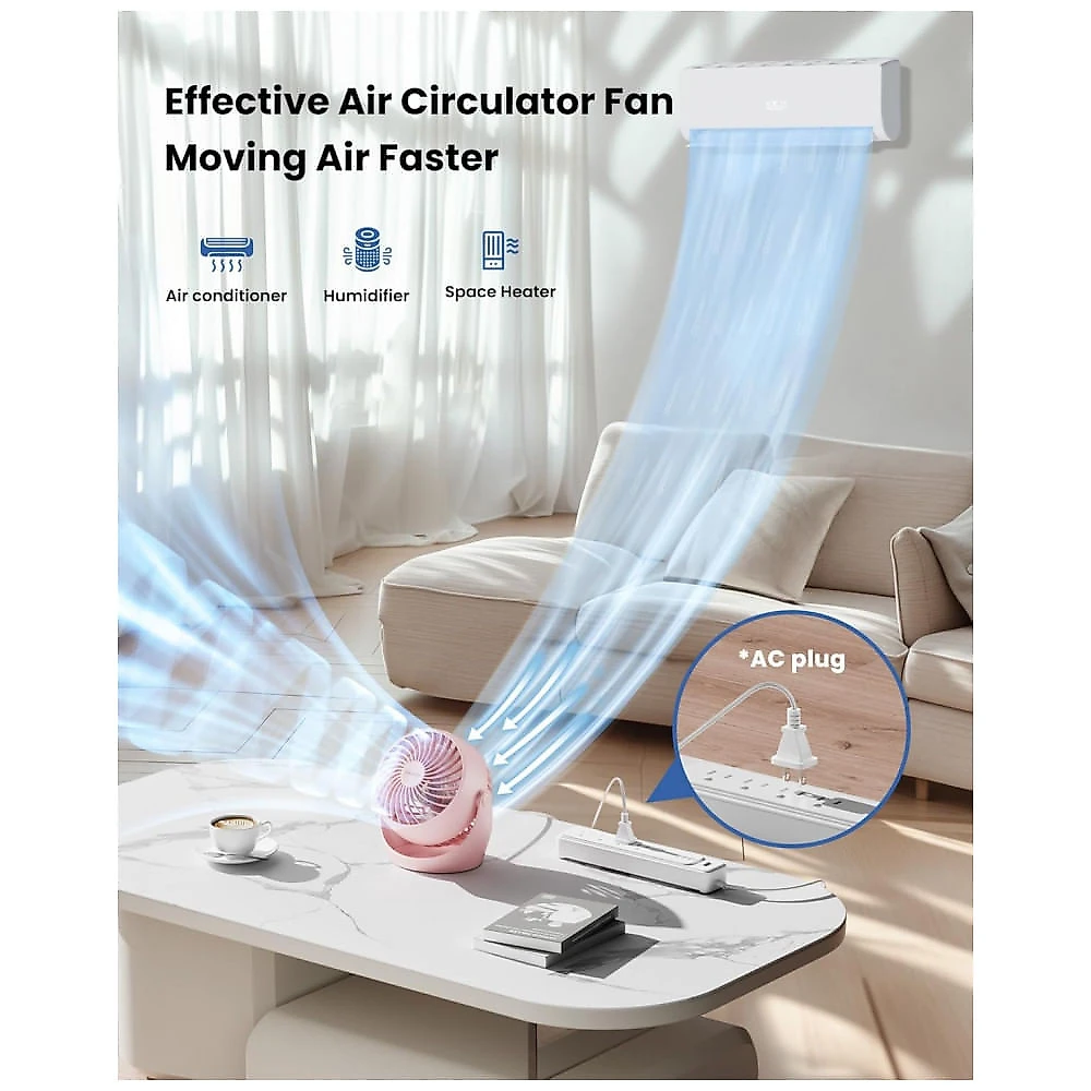 Ventilador de Mesa Gaiatop Rosa 11 cm, 3 Velocidades 1100 RPM, Inclinação 360°, Silencioso 30 dB, Vento 6,2 m/s, Potência 6,8W, Modelo AF-01
