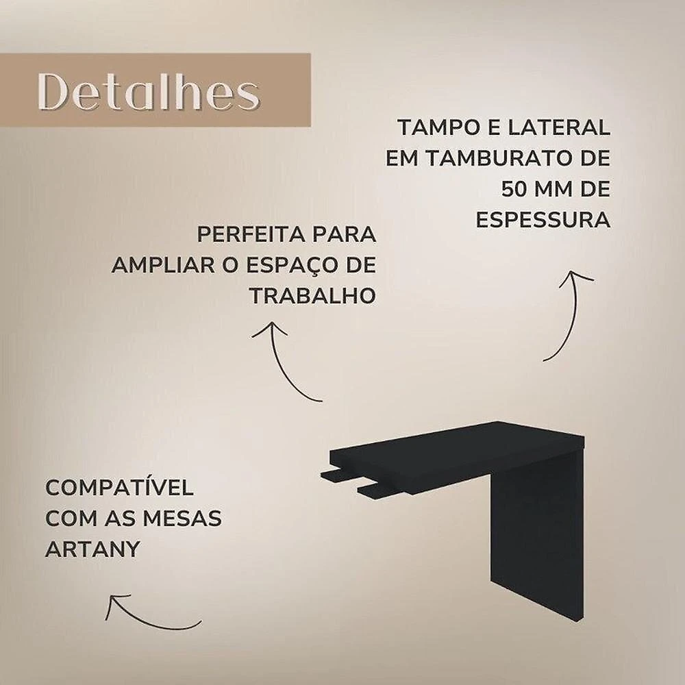 Conjunto Mesa Tamburato 1600, Mesa de Apoio, Balcão, Balcão com Gavetas e Armário Nogal com Preto