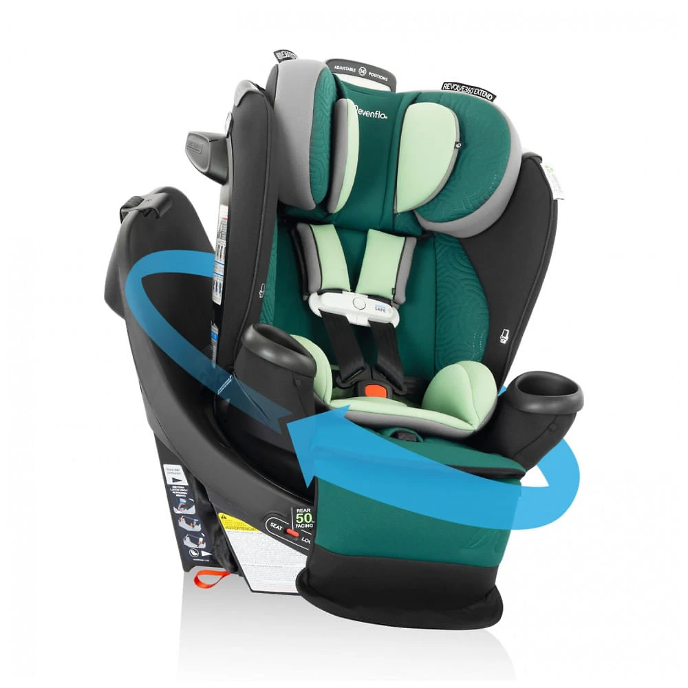 Cadeirinha Evenflo Revolve360 Extend Verde 3-em-1 Rotação 360° Recém-nascido a 54,4 kg