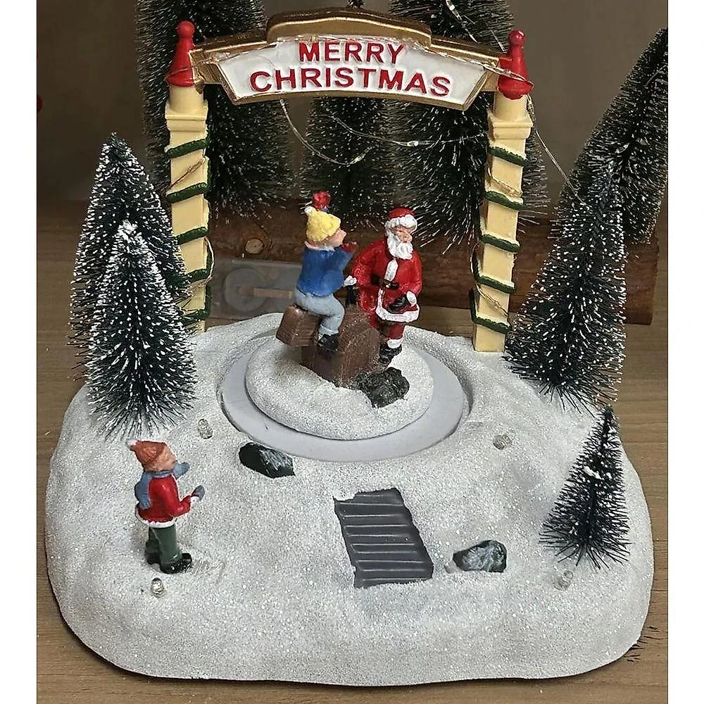 Enfeite Natal Natalino Papai Noel Movimento Gangorra Led Som Arvore Pinheiro Neve Parquinho Decoraçao Festa Fim De Ano