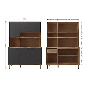 Cozinha Compacta Bartira Topázio 5 Portas 3 Prateleiras Damasco e Grafite - 135,1cm de Largura