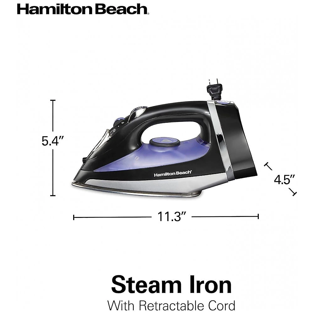 Ferro de Passar a Vapor Hamilton Beach com Base de Aço Inoxidável, 1200 Watts e Cabo Retrátil de 2,4 metros