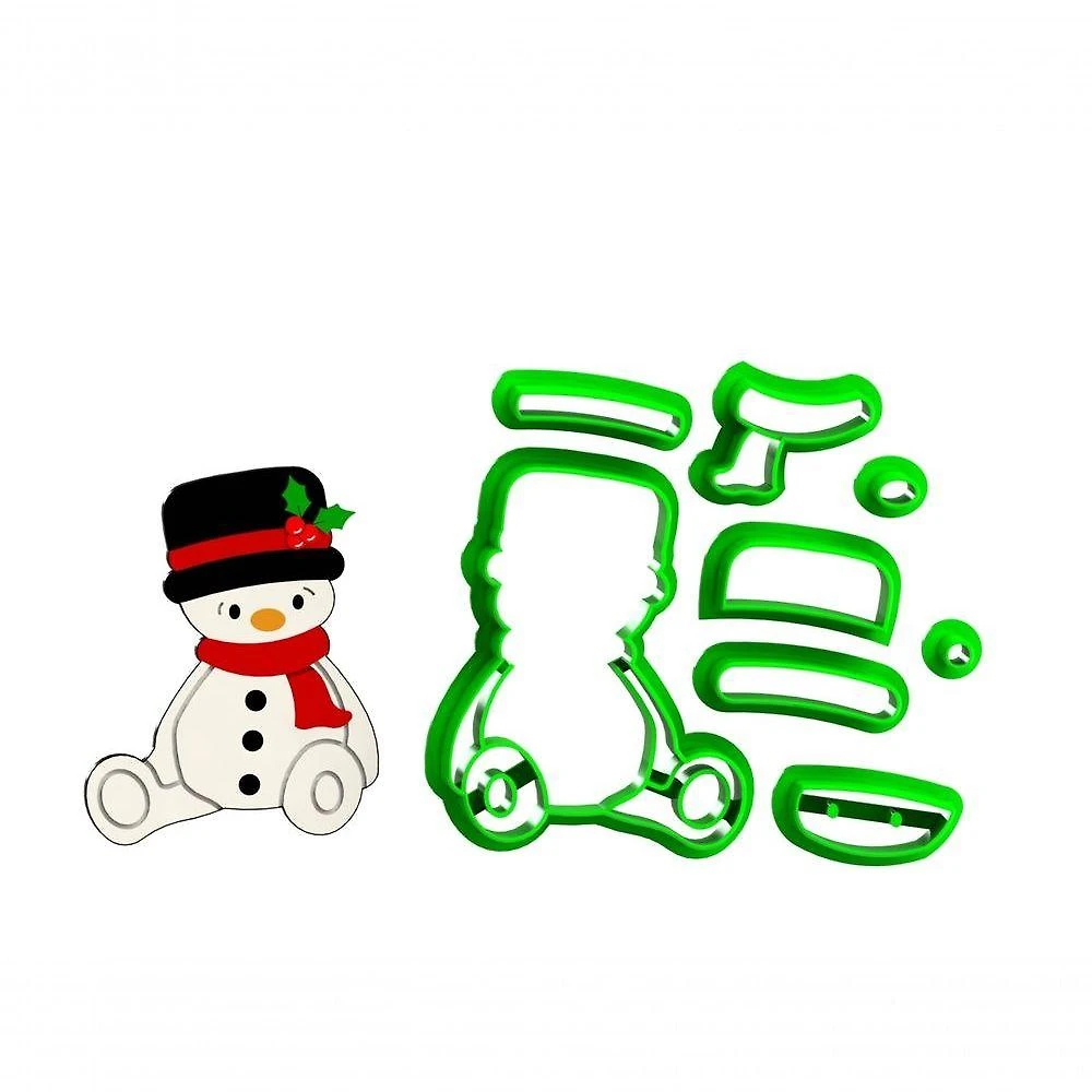 Cortador Natal Boneco de Neve Sentado Modular em Plástico PLA 7CM Branco HB Formas e Cortadores