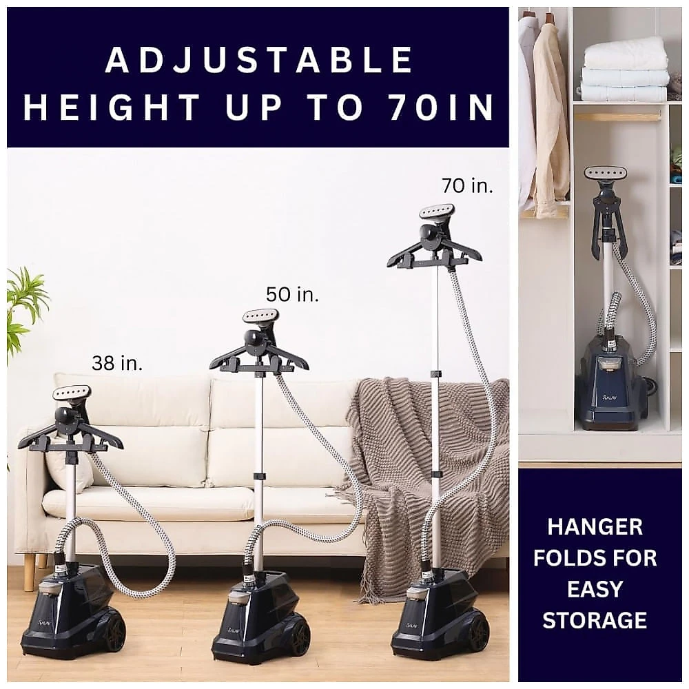 SALAV: Steamer,Passadeira e Vaporizador de Roupas Vertical Comercial Navy, 1800W, Tanque de Água XL de 3L, 90 Min de Uso Contínuo