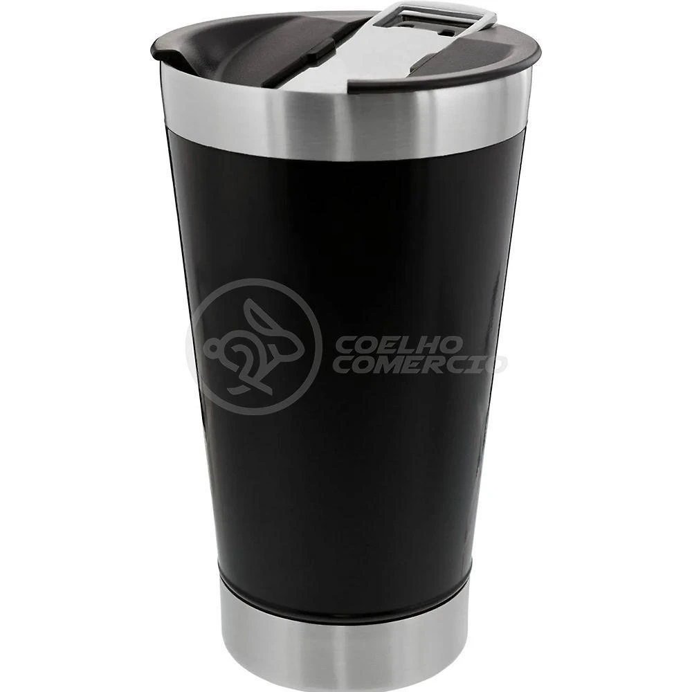 Copo Térmico Com Tampa E Abridor De Garrafa 473ml Preto