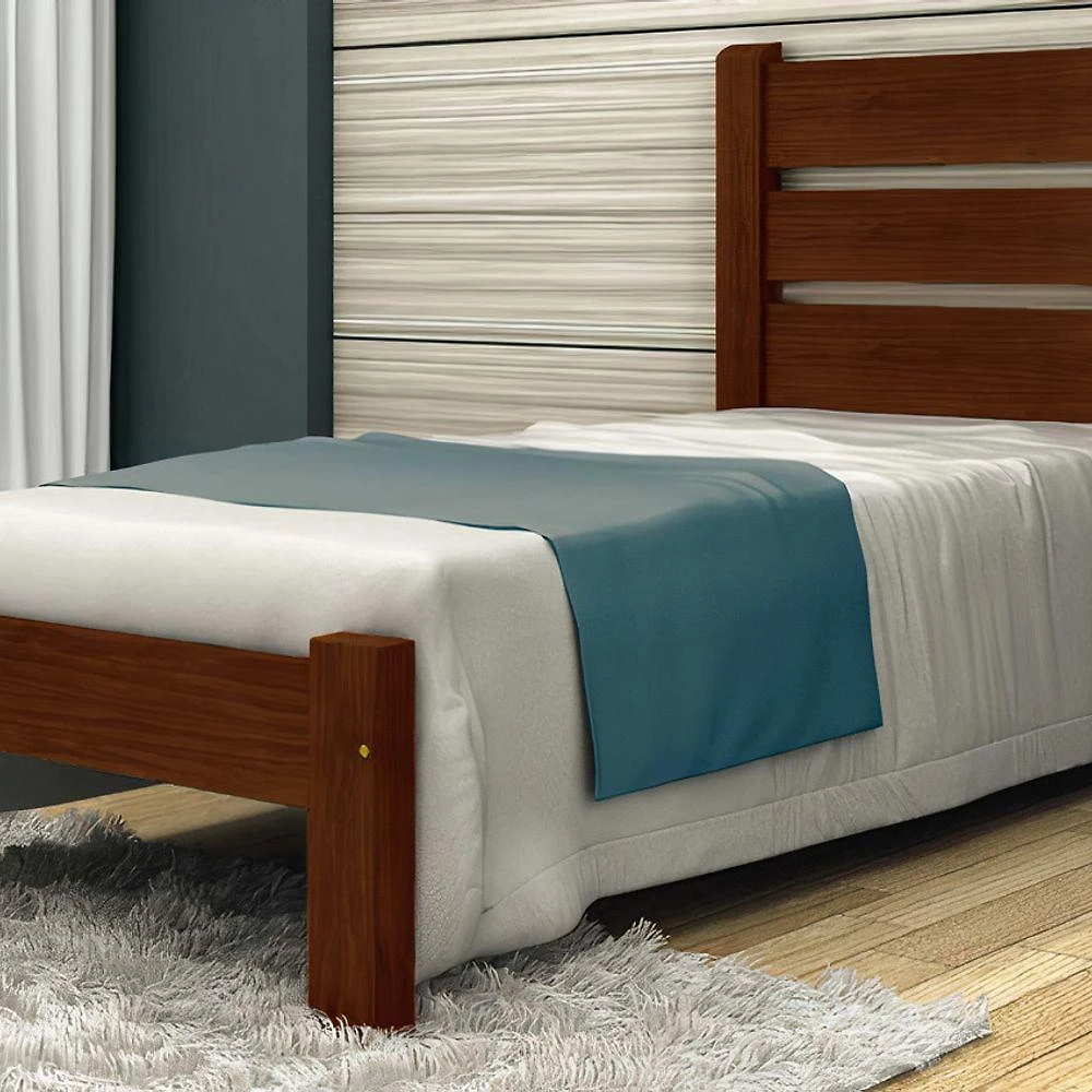 Cama de Solteiro Berlim de Madeira Angelim Castanho