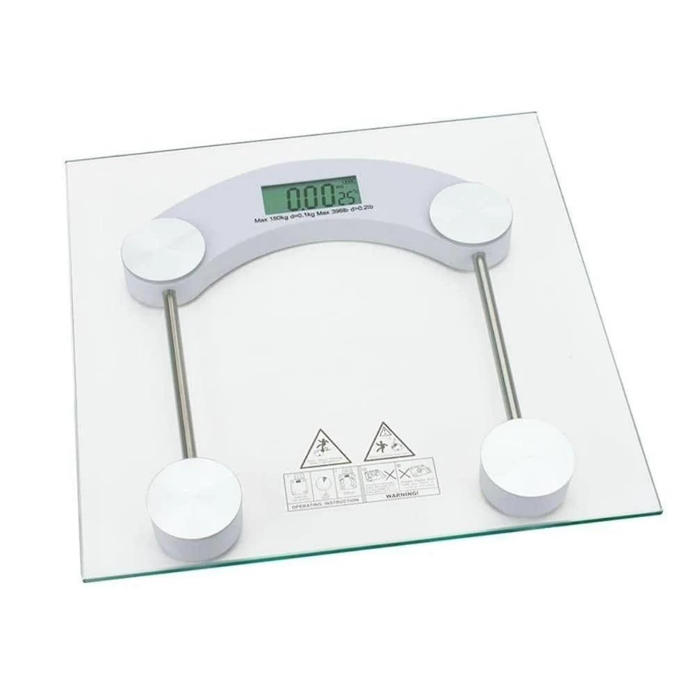 Balança Digital Corporal De Vidro Temperado Eletrônica Quadrada Transparente De Chão 180kg