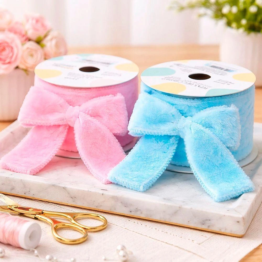 Fita Decorativa Pelúciada Aramada Rosa e Azul 6,3cm 2,7m