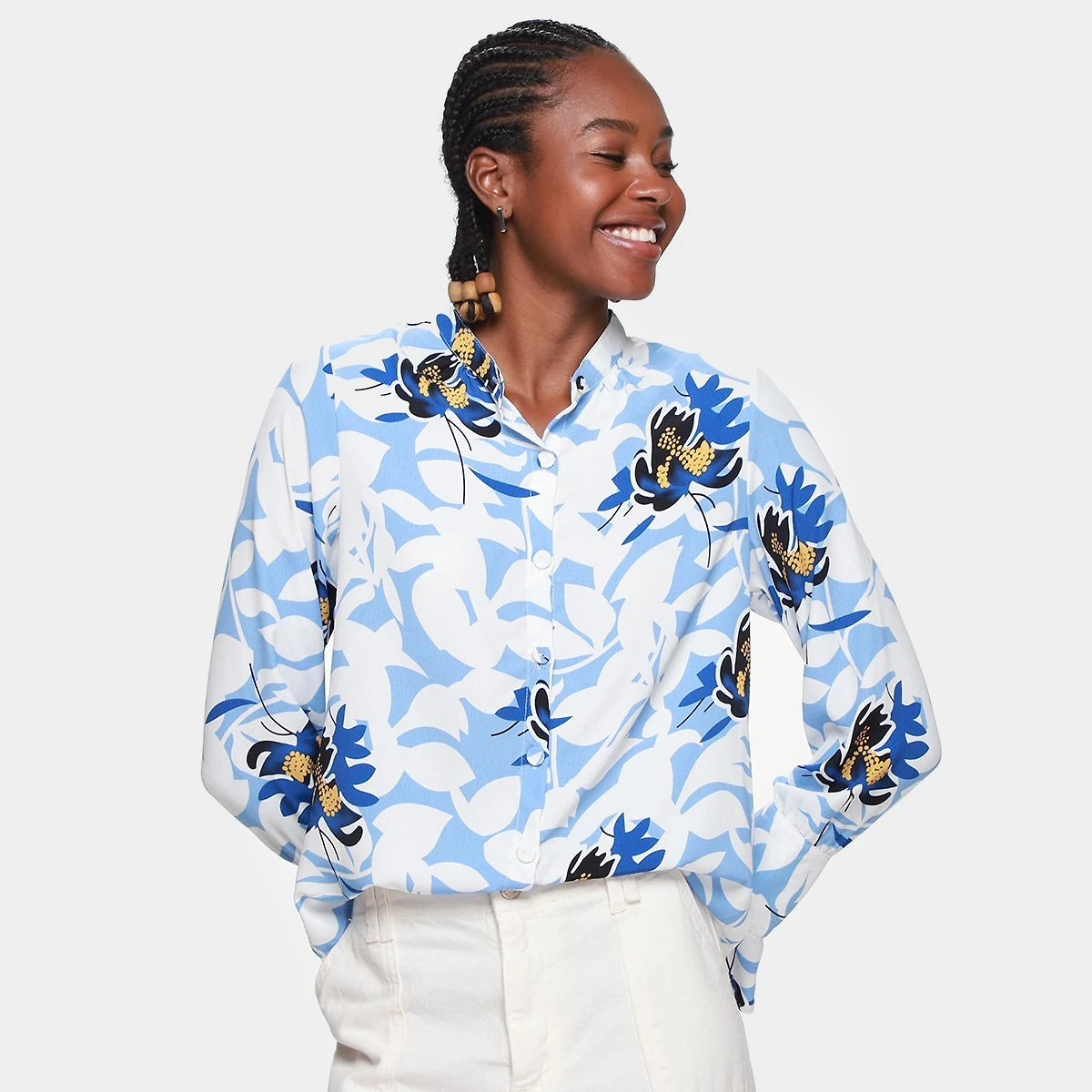 Camisa Road Mel Manga Longa Floral Feminina