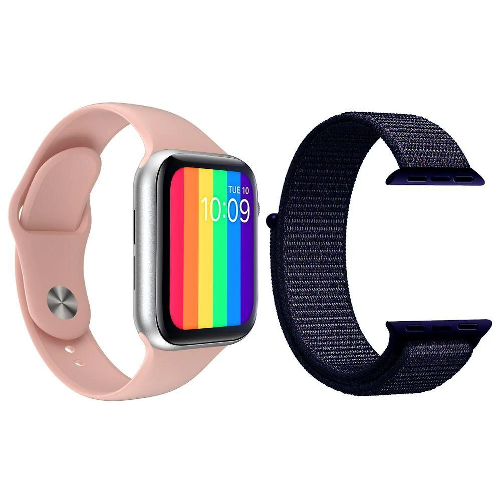 Kit 1 Smartwatch Iwo12 Rosa + 1 Pulseira Azul Meia Noite