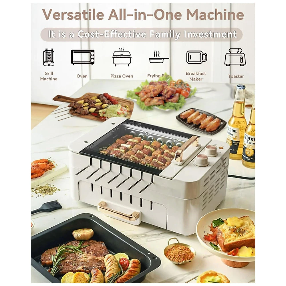 Churrasqueira Elétrica de Mesa 3 em 1 com Espetos Giratórios 360º, Parrilla Interna sem Fumaça,XHJ