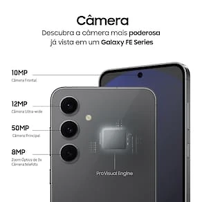 Smartphone Samsung Galaxy S24 FE Cinza, Processador Exynos 2400e, 256GB, 8GB RAM, Câmera Tripla 50MP com Inteligência Artificial e Tela 6.7’’