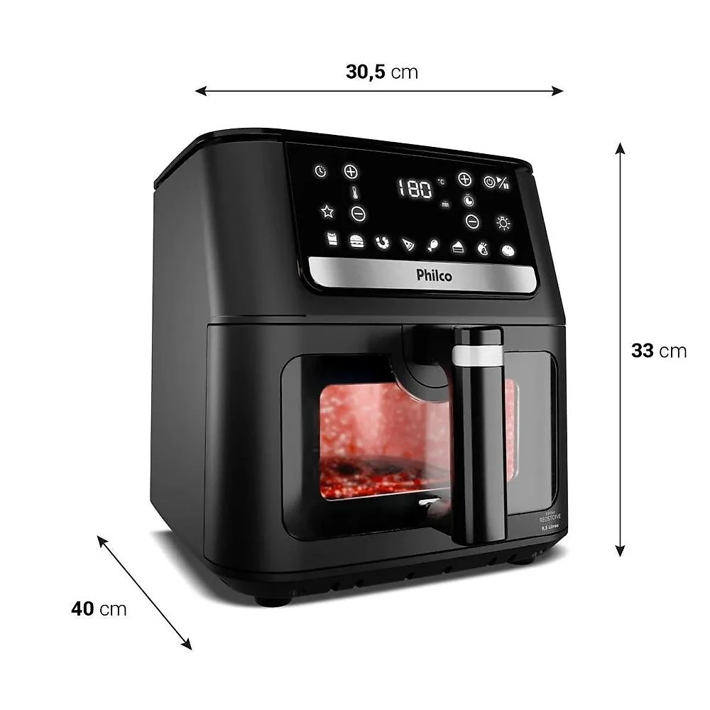 Air Fryer Philco 9,5 Litros Visor Glass Redstone PAF95A - 110V 110 Volts