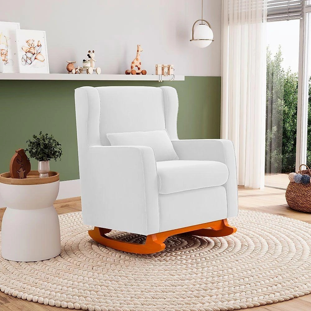 Poltrona Decorativa Zoe Base Balanço Couro Sintético Branco Abmaza