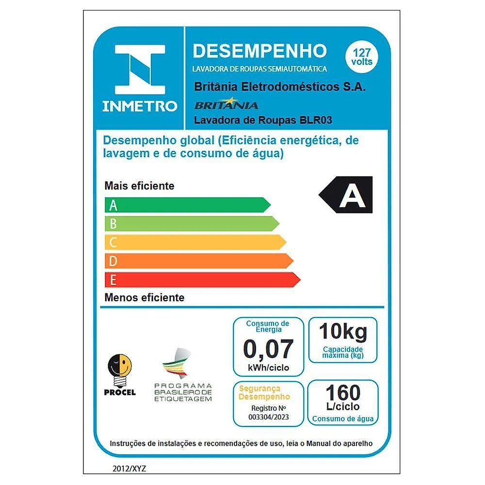 Tanquinho De Lavar Roupa 10Kg Britânia Semiautomático BLR03 110V