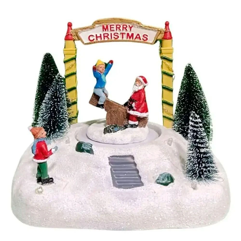 Enfeite Natal Natalino Papai Noel Movimento Gangorra Led Som Arvore Pinheiro Neve Parquinho Decoraçao Festa Fim De Ano